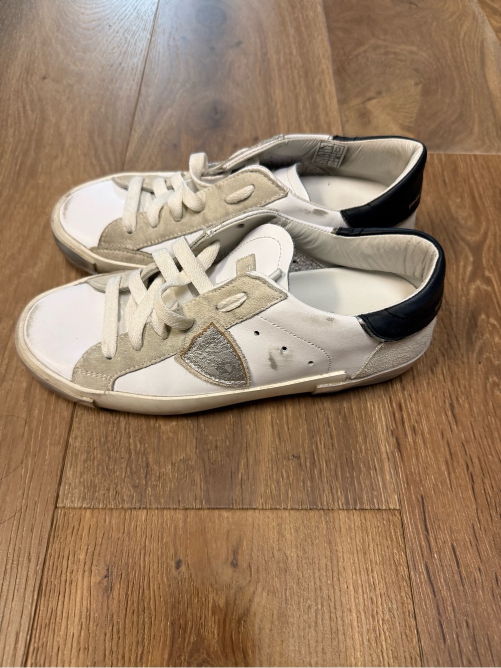 Philippe Model White Sneakers with Beige & Navy Accents